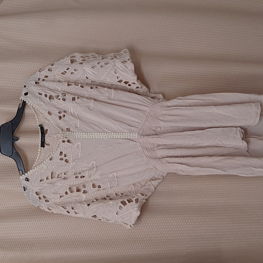 Ark & Co. Cut Out Blush Pink Eyelet Dolman Sleeve Tunic Spring Cottagecore
